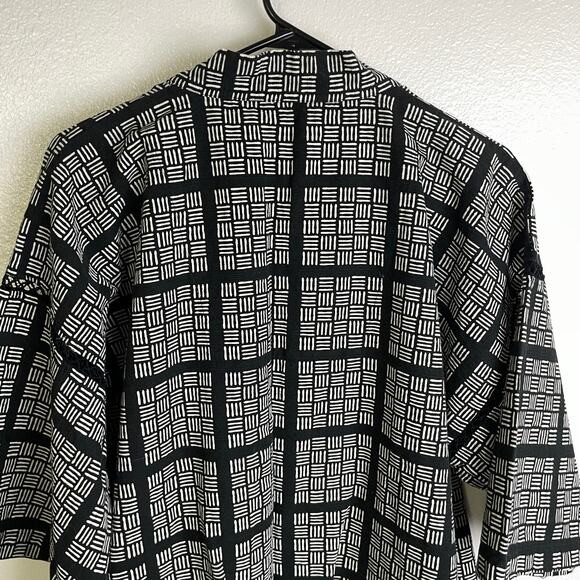 Hiroko Koshino Relaxing Kimono Robe Black White Cotton Tie Printed Japanese - Picture 9 of 11